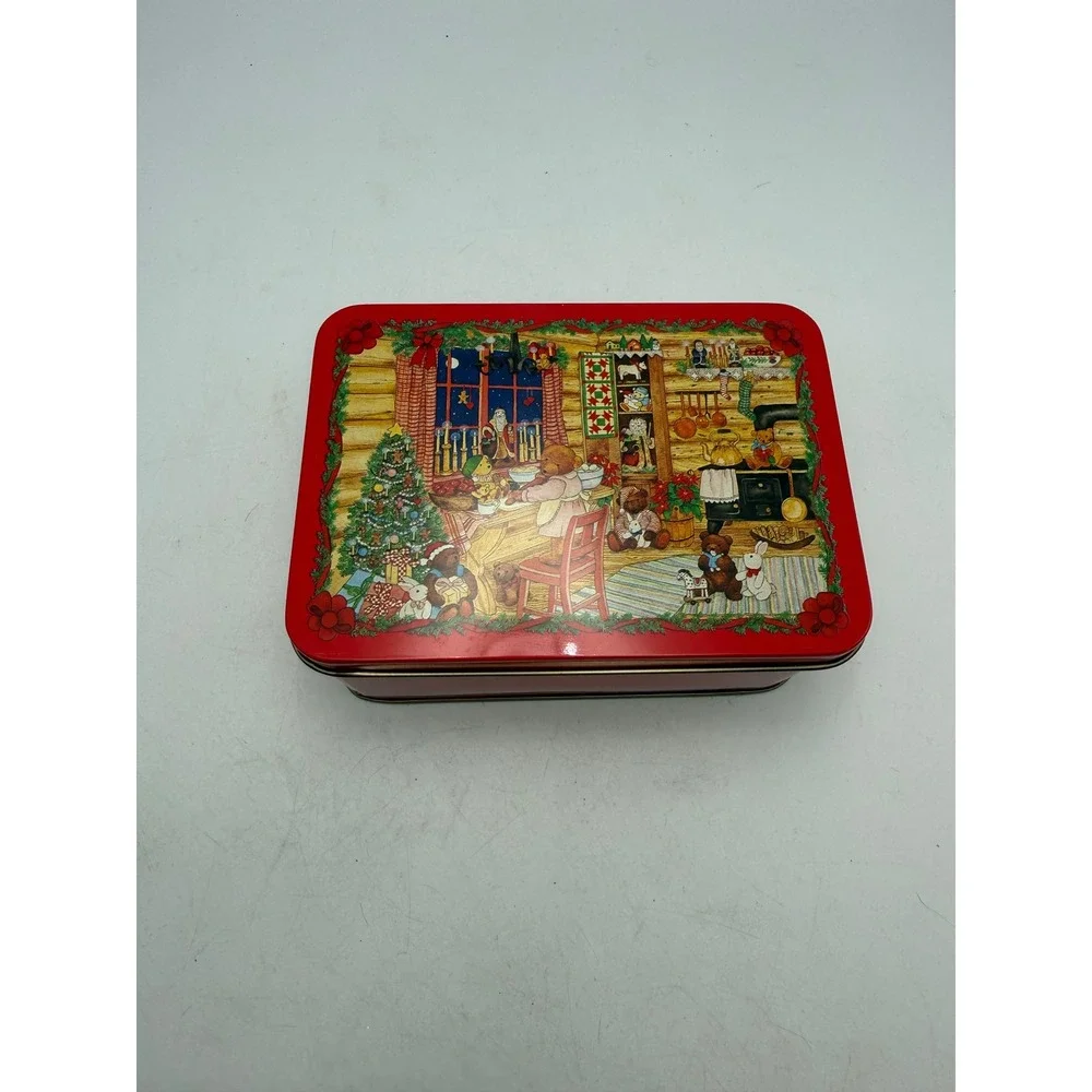Vintage 1992 Debi Hron Christmas Teddy Bear Nesting Tins Set of 2 Red Holiday